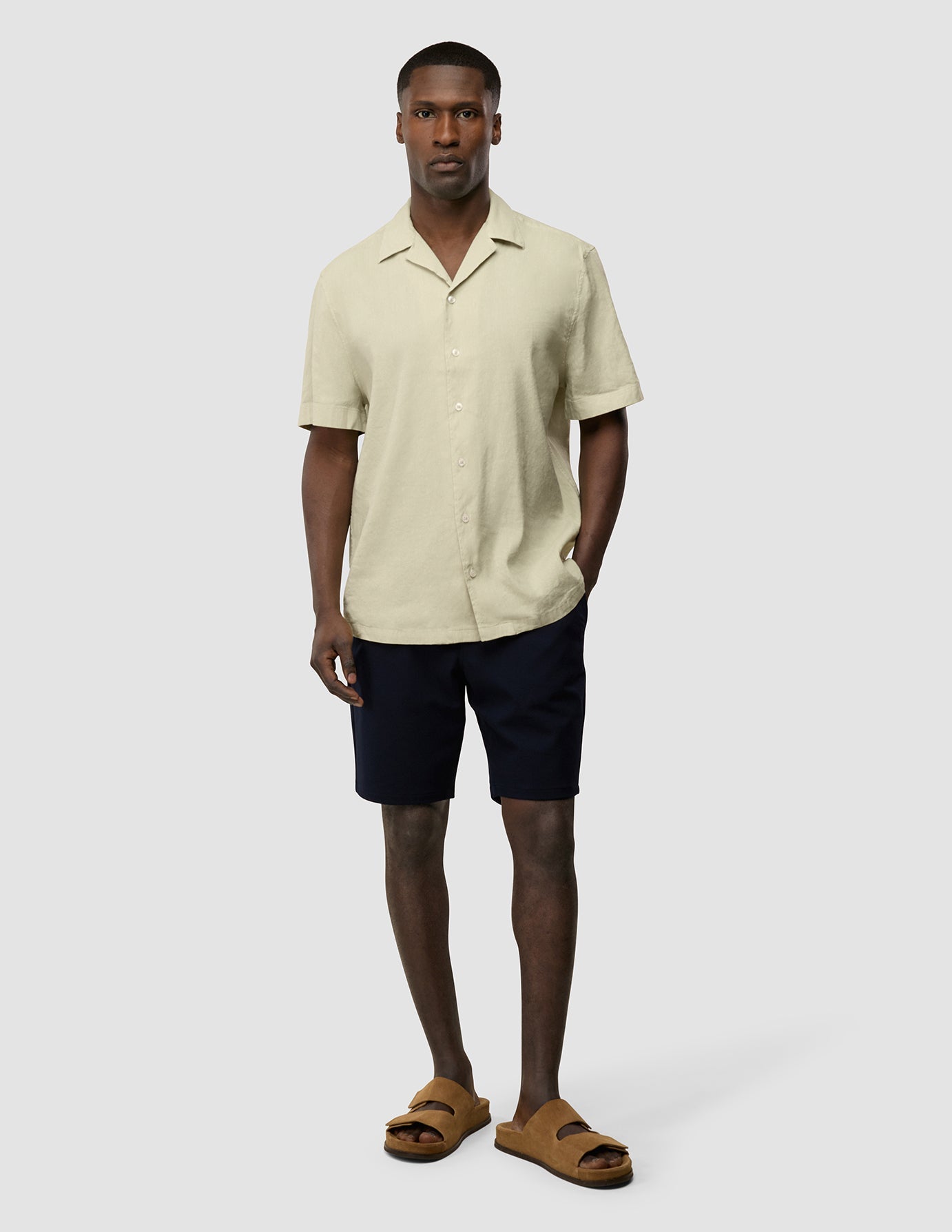 Refined Linen Bowling Short Sleeve Shirt Soft Sand